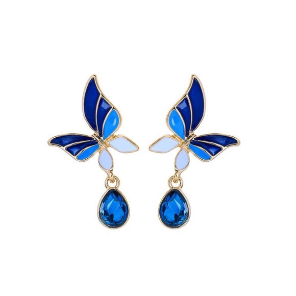 Any 2/$20! Gold/Blue Butterfly Crystal Earrings - Picture 4 of 7